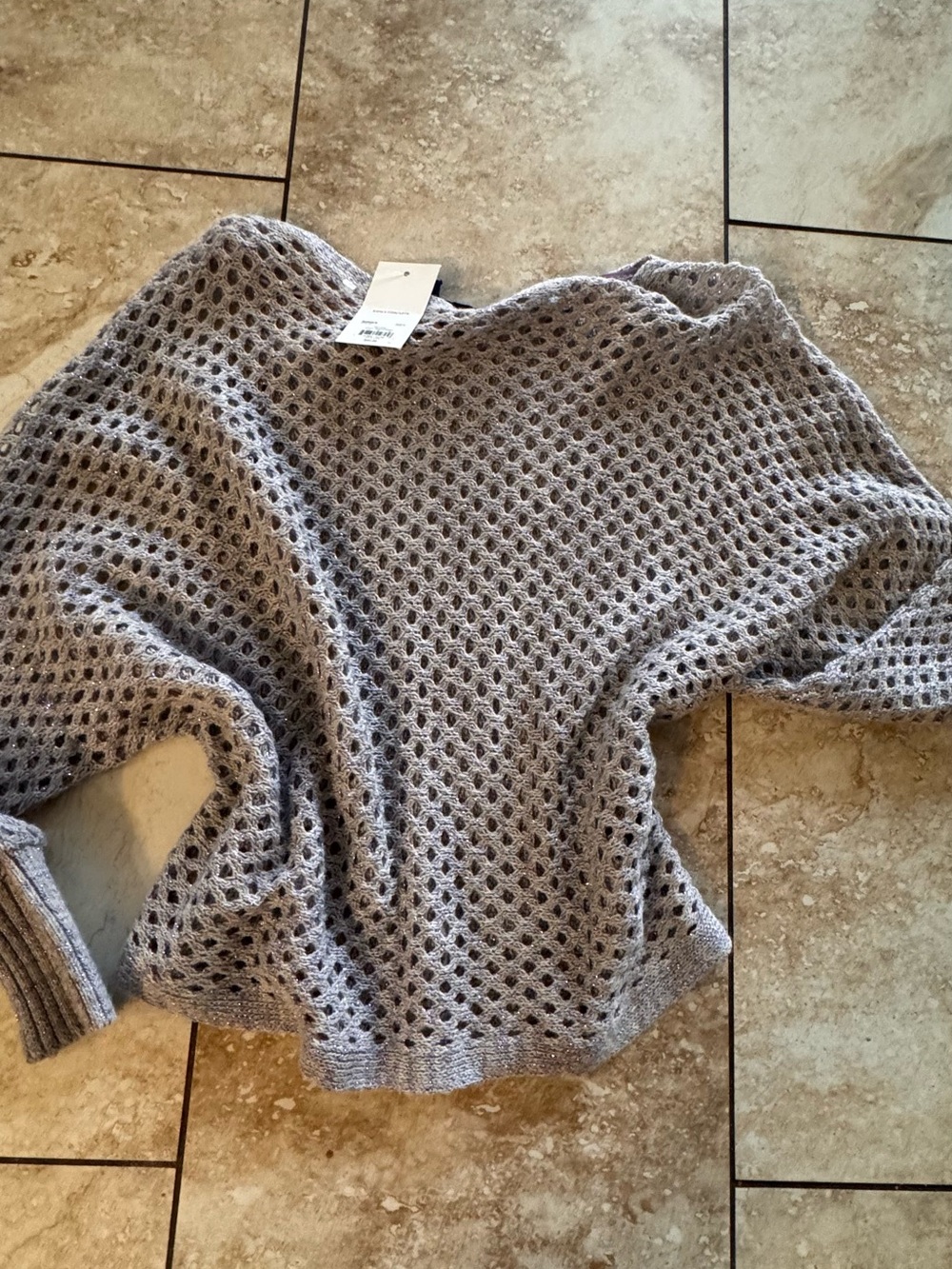Apt. 9 Light Gray Sparkle‎ Open-Weave Crewneck Sweater